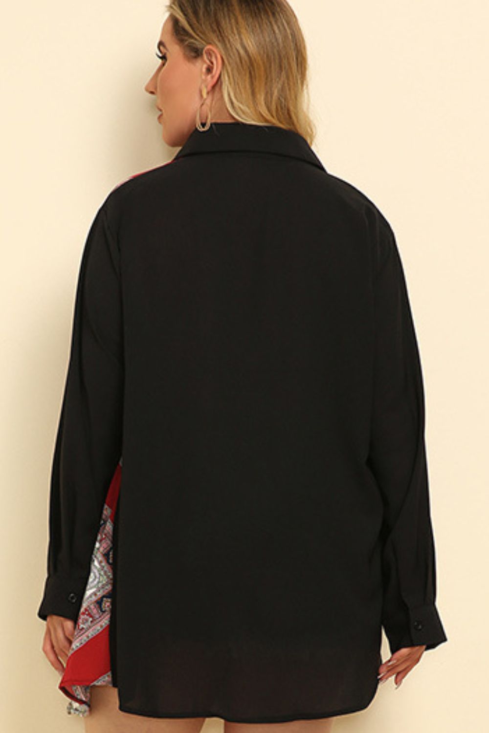 Plus Size Color Block Button Front Shirt