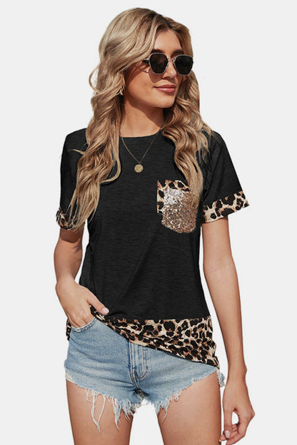 Printed Sequins Pocket Top