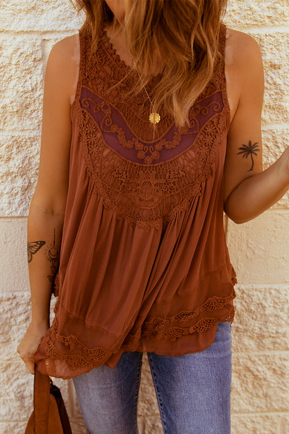 Lace Detail Button Back Sleeveless Top
