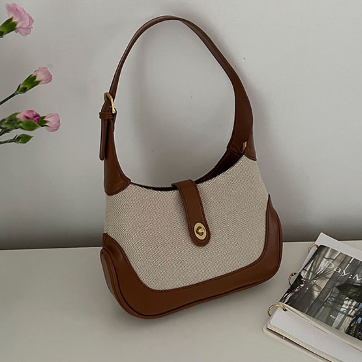 Contrast Canvas Shoulder Bag