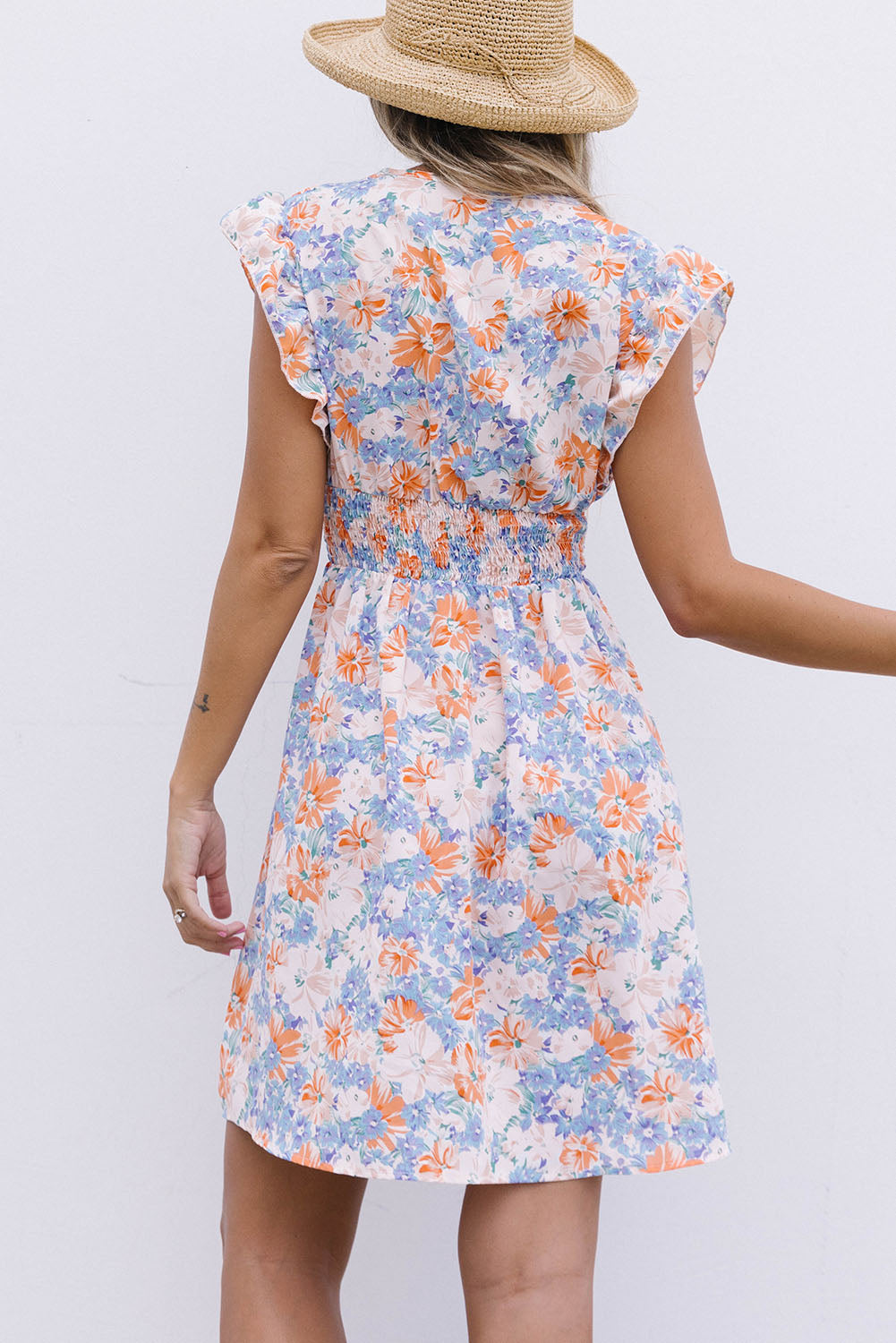 Floral Smocked Waist Spliced Lace Dress