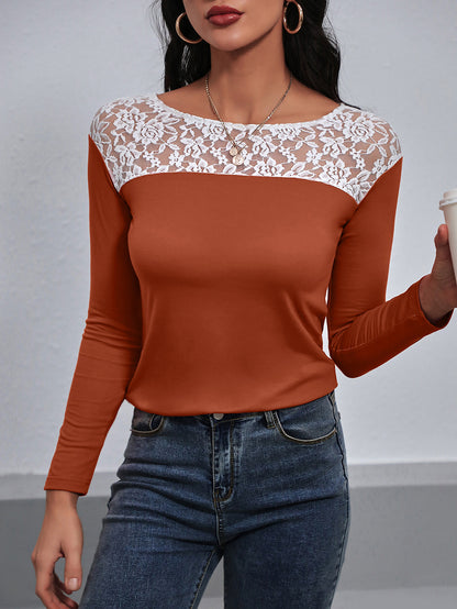 Lace Spliced Long Sleeve Tee