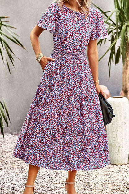 Floral Puff Sleeve Tiered Midi Dress