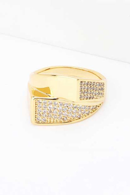 Cubic Zirconia Gold-Plated Asymmetrical Ring