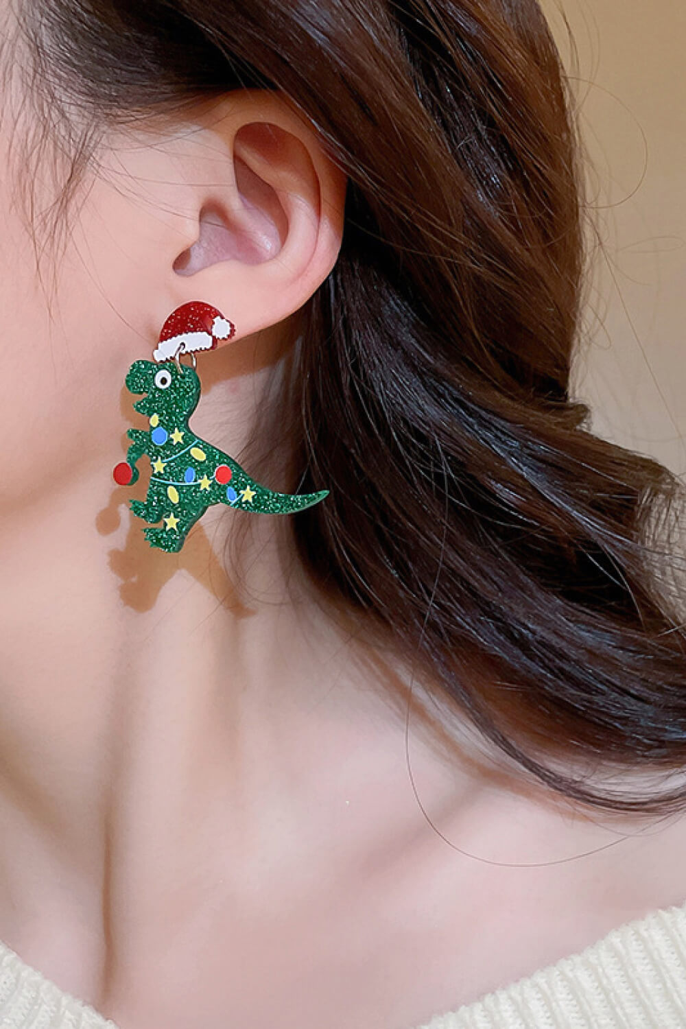 Christmas Contrast Dinosaur Earrings