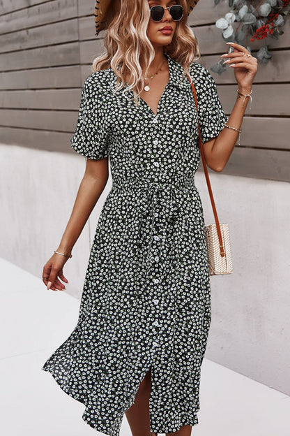 Floral Tie Front Slit Dress