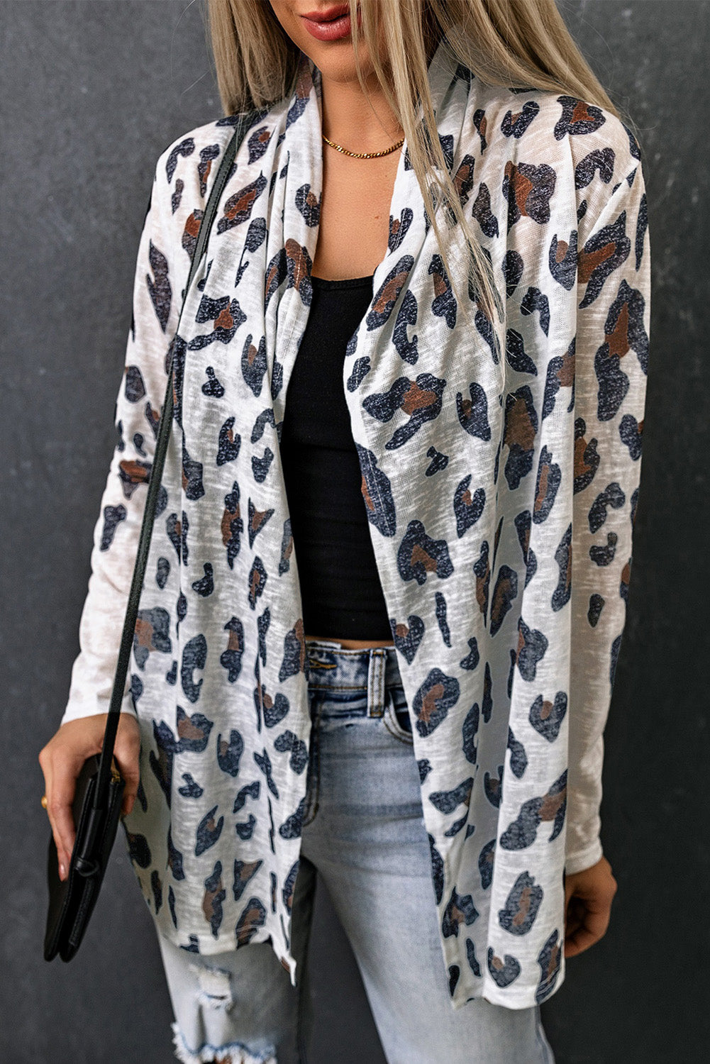 Leopard Print Open Front Longline Cardigan