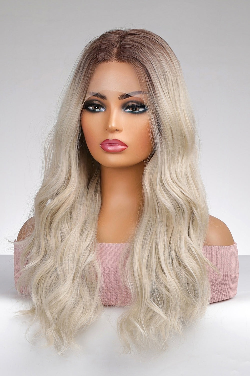 13*2" Lace Front Wigs Synthetic Long Wave 26" 150% Density in Blonde Balayage