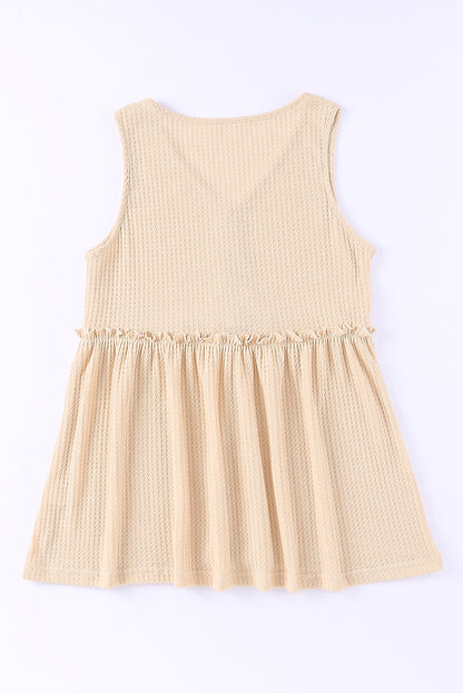 Decorative Button V-Neck Waffle-Knit Babydoll Tank