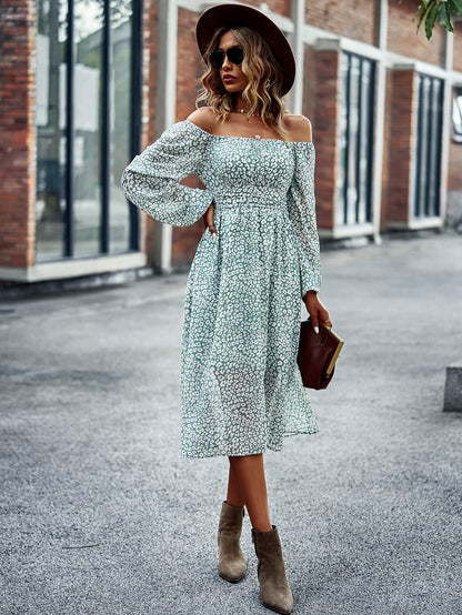 Floral Square Neck Smocked Balloon Sleeve Dress