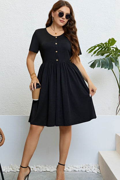 Buttoned Short Sleeve Dress