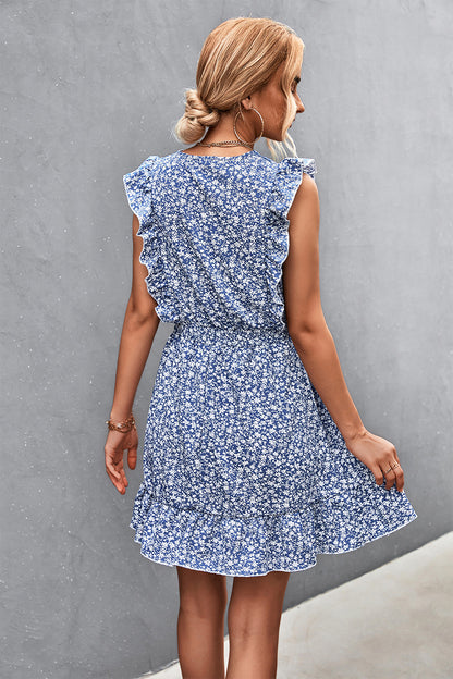 Ditsy Floral Ruffled V-Neck Dress