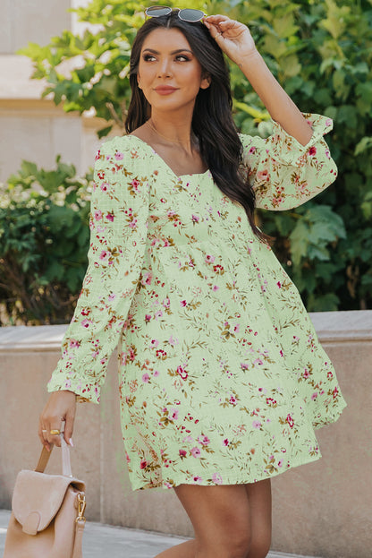 Floral Square Neck Empire Waist Dress