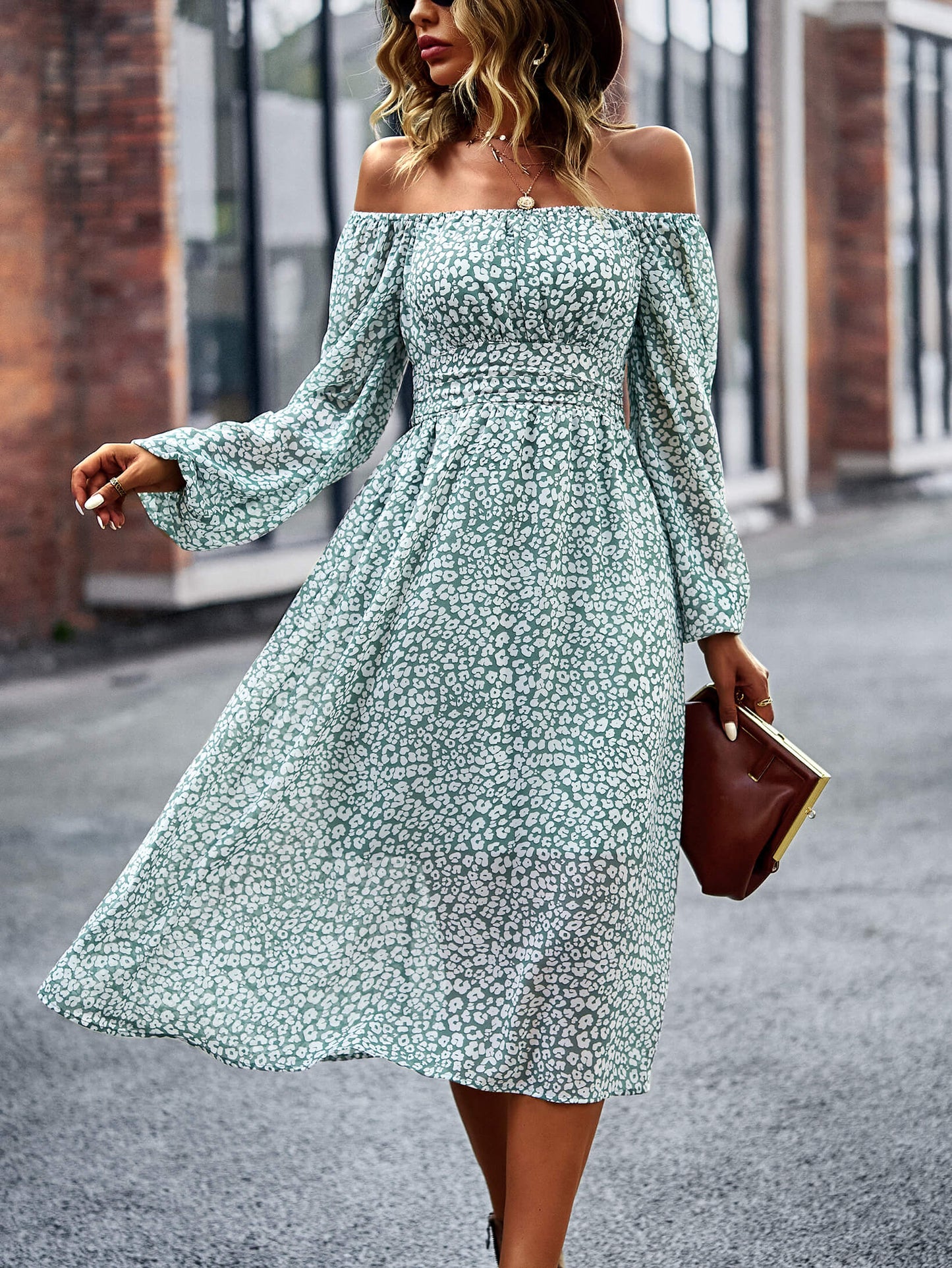 Floral Square Neck Smocked Balloon Sleeve Dress