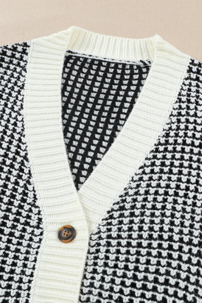 Waffle-Knit Drop Shoulder Button-Down Cardigan