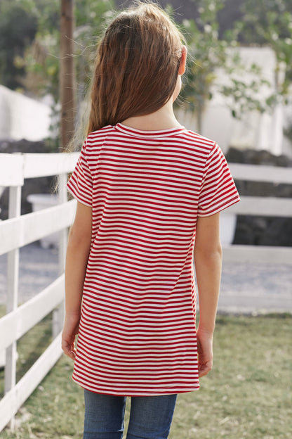 Girls Striped Round Neck Twisted Tee Shirt