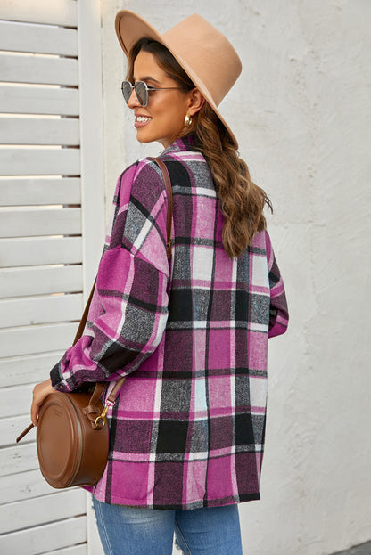 Plaid Dropped Shoulder Pocketed Shirt Jacket