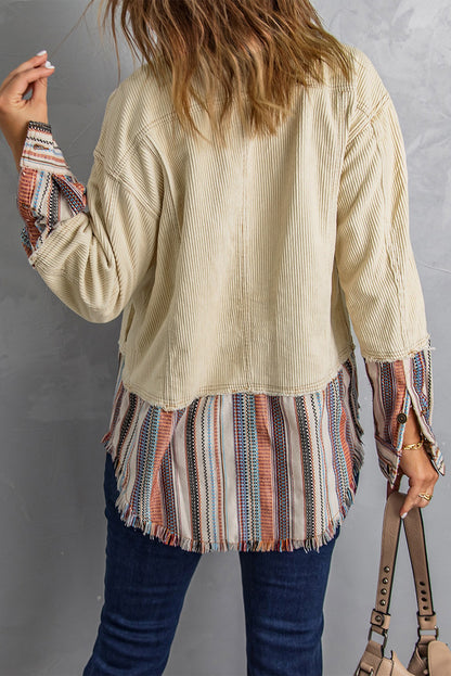 Striped Frayed Hem Corduroy Jacket