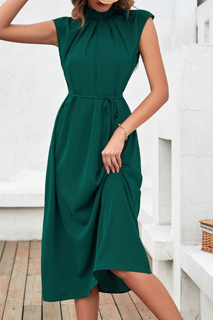 Mock Neck Tied Cap Sleeve Dress