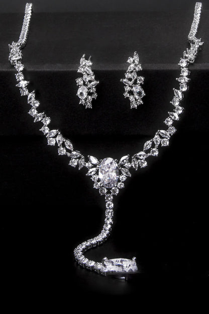 Fashionable Cubic Zirconia Necklace and Dangel Earrings Set