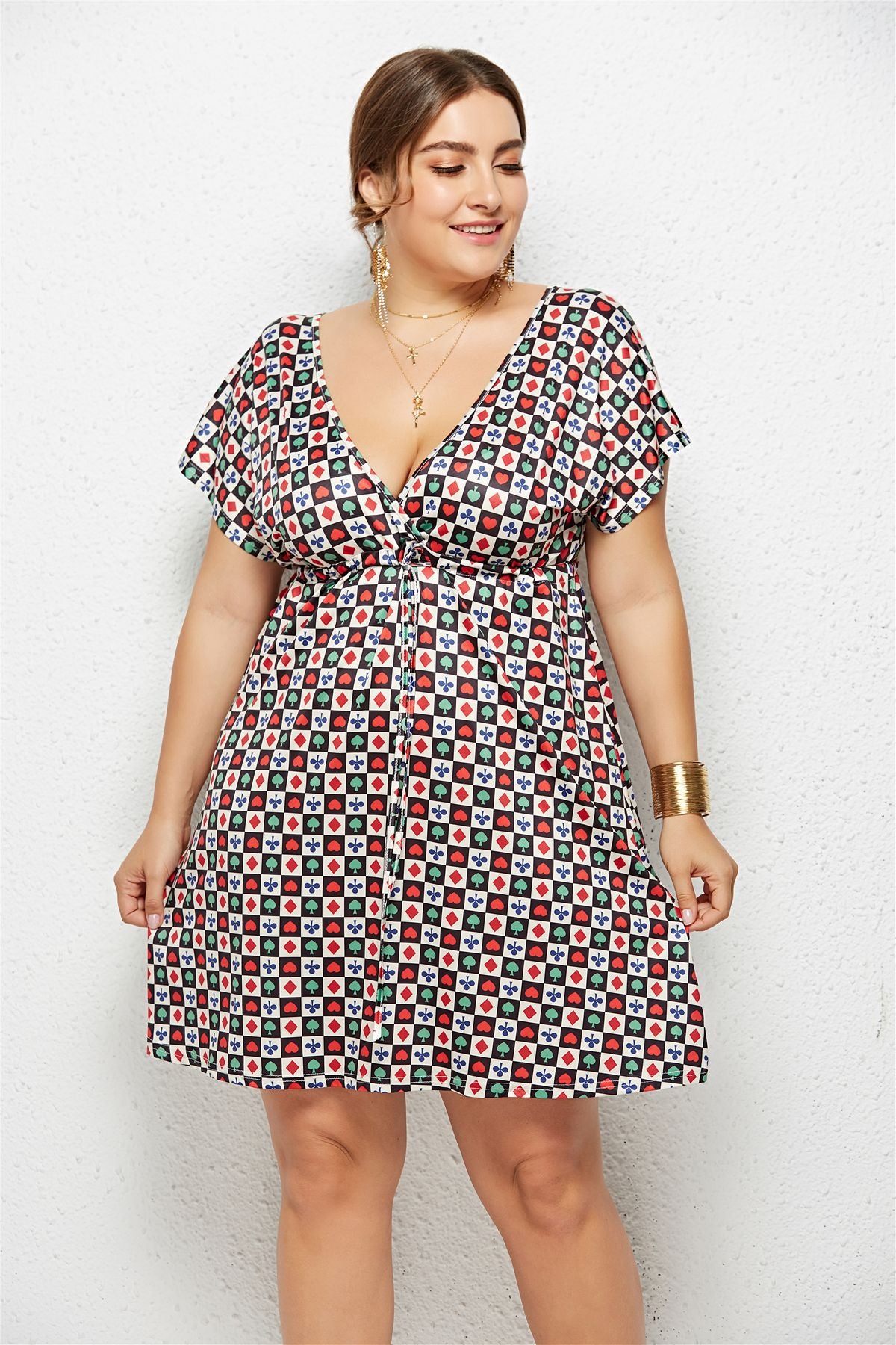 Printed Plunge Plus Size Dress