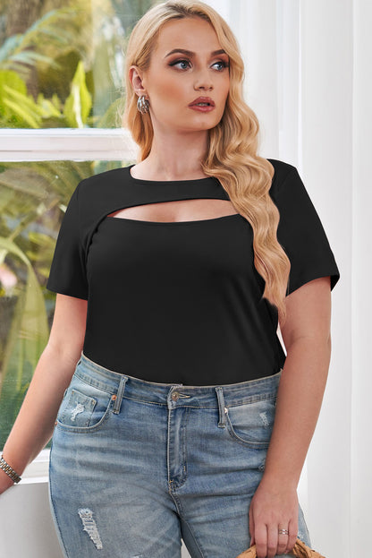 Plus Size Cutout Round Neck Short Sleeve Tee