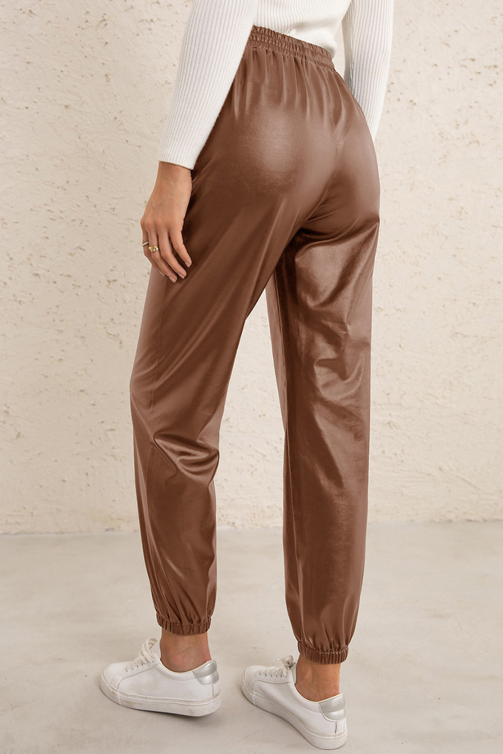 Elastic Waist PU Leather Joggers