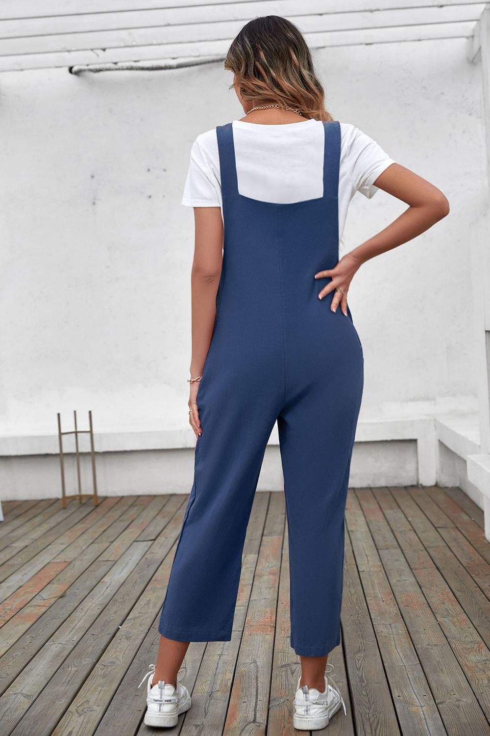 Button Strap Cropped Overalls