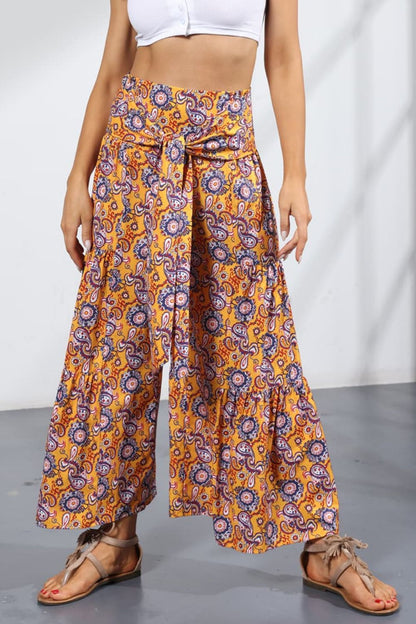 Printed Tie-Front Culottes