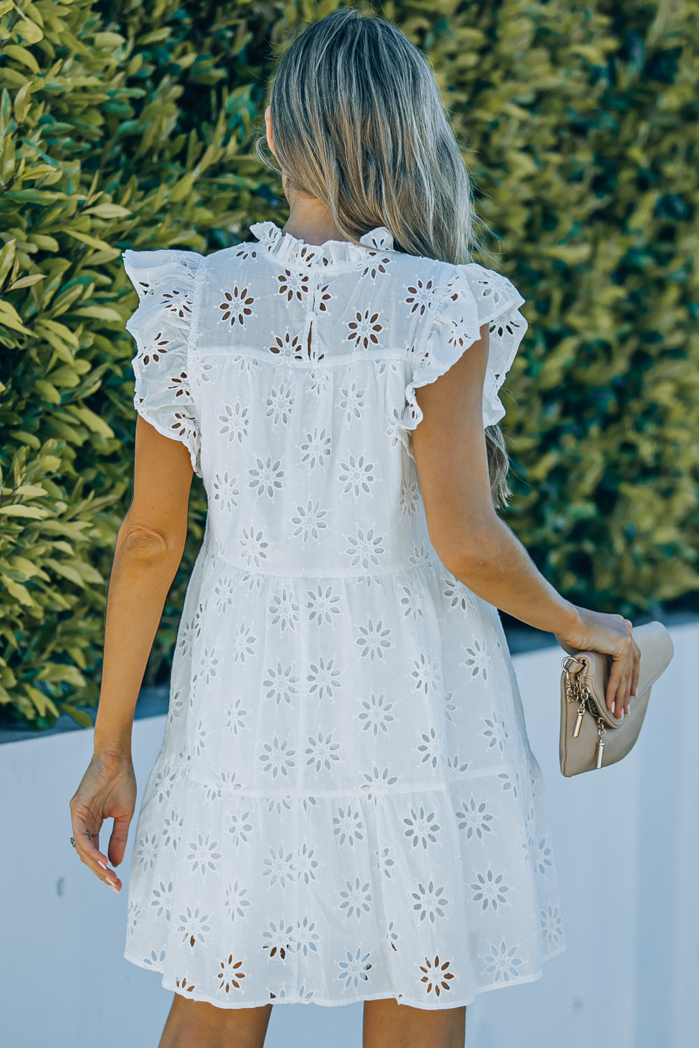 Eyelet Ruffled Tiered Mini Dress