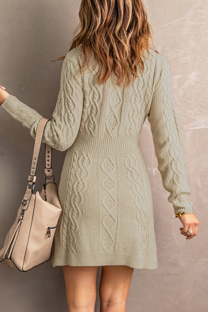 Mixed Knit Crewneck Mini Sweater Dress