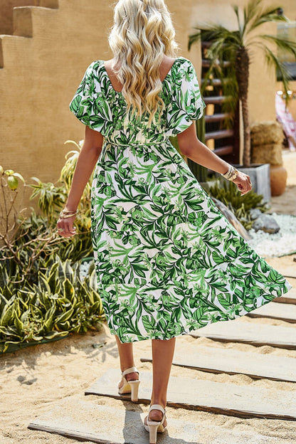 Floral Square Neck Tiered Midi Dress