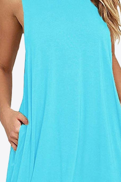 Full Size Round Neck Sleeveless Dress with Pockets