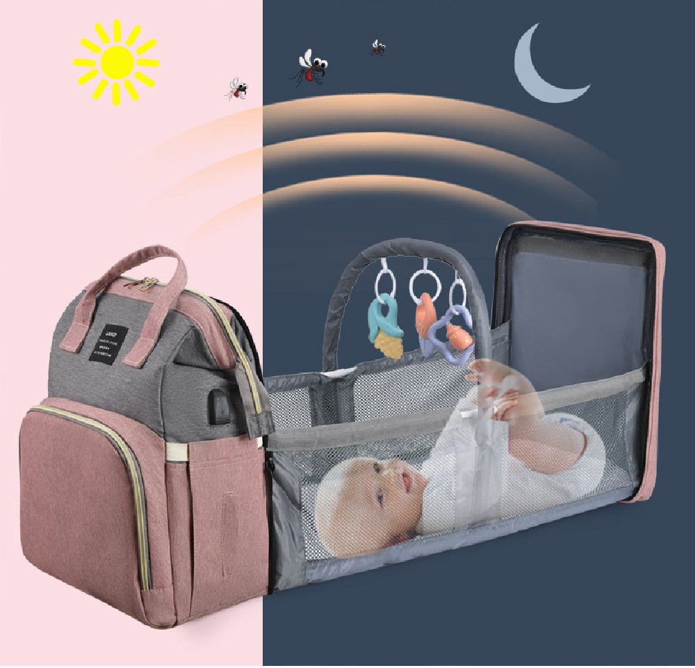 Portable Folding Mommy Bag Lightweight Crib Bed Large-capacity Baby Backpack Female Mommy Outting Bag Mummy Bag