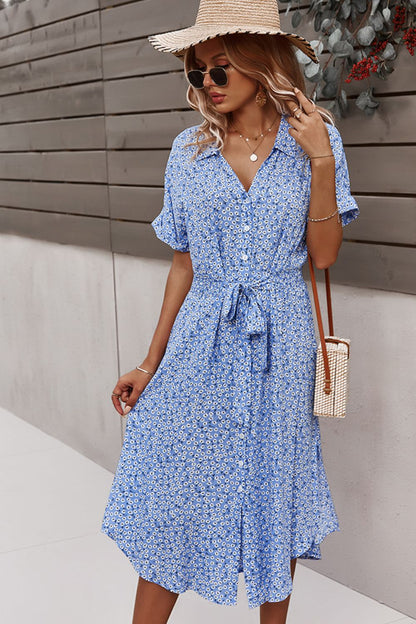 Floral Print Tie Waist Dress