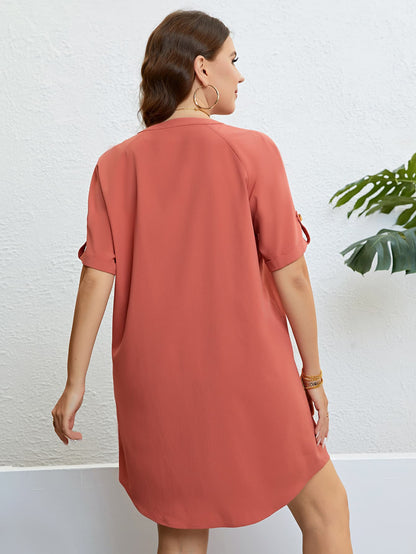 Plus Size Buttoned Notched Neck Shirt Dress