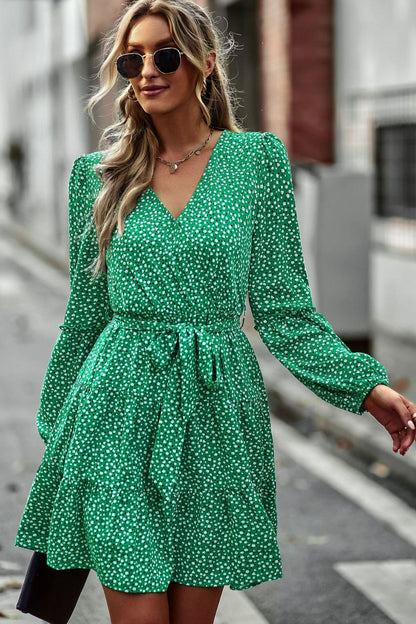 Floral Belted Puff Sleeve Mini Dress