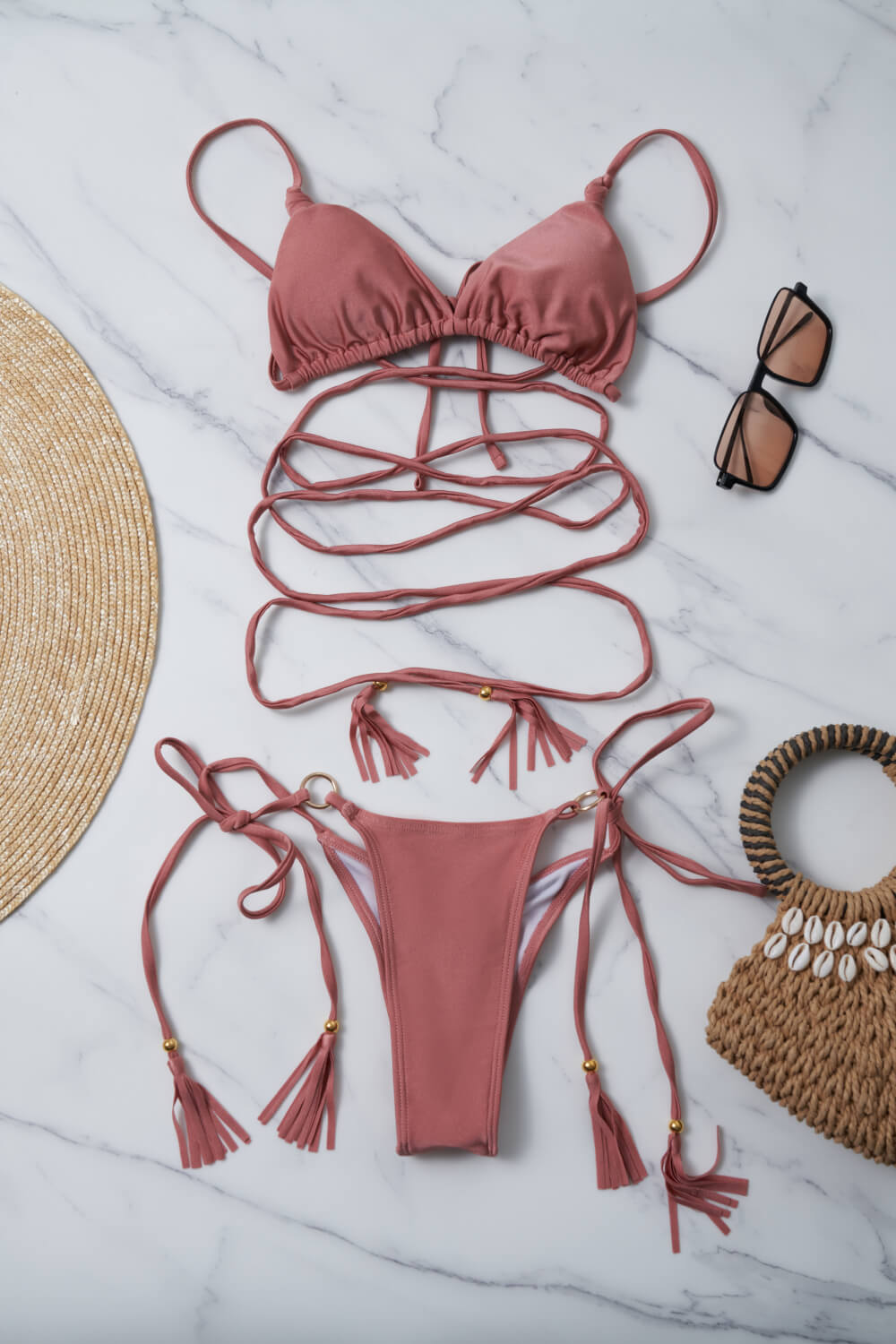 Crisscross Tie Detail Bikini Set