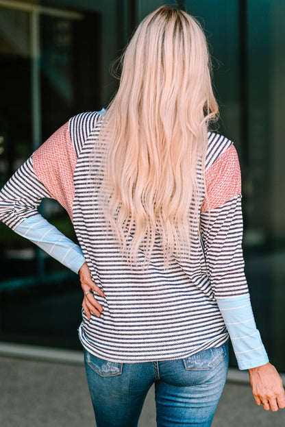 Striped Round Neck Long Raglan Sleeve Tee