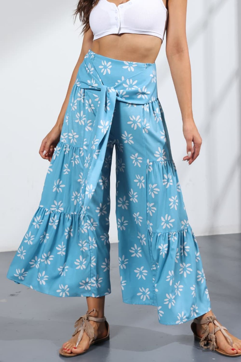 Printed Tie-Front Culottes