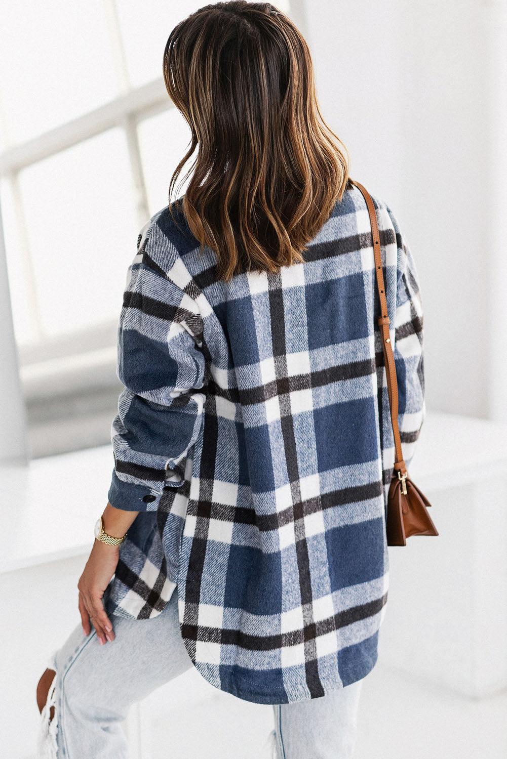 Plaid Dropped Shoulder Pocket Shacket