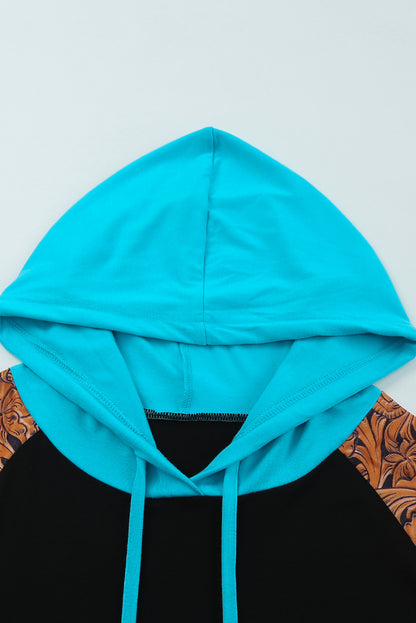 Plus Size Baroque Print Color Block Hoodie