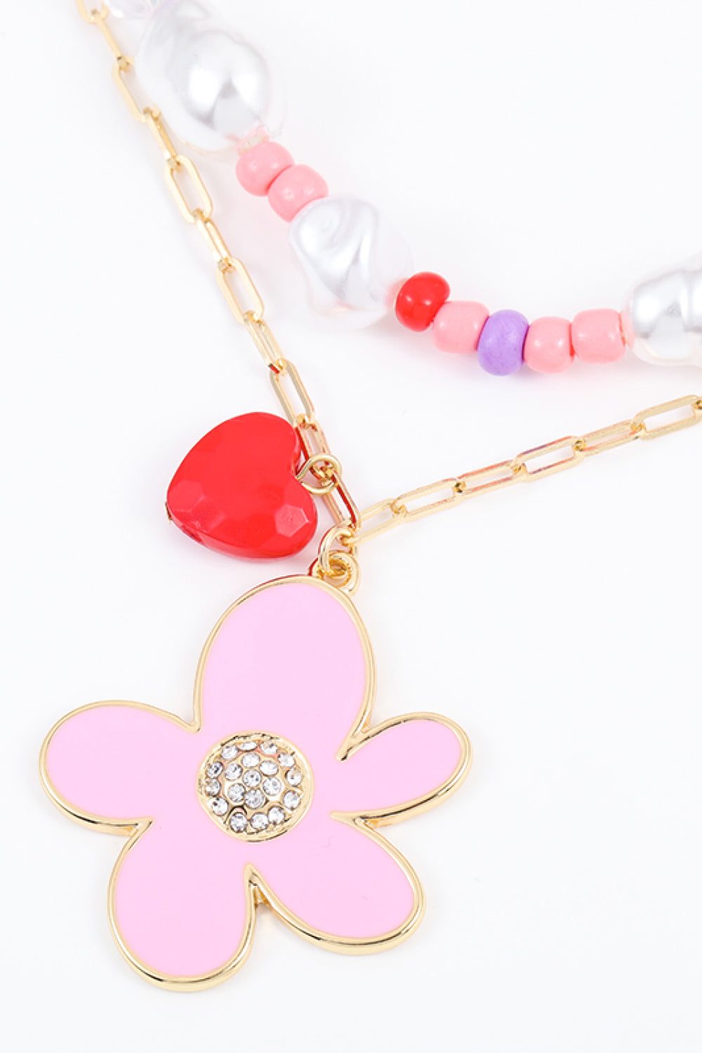 Flower and Heart Pendant Layered Necklace