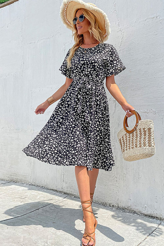 Leopard Round Neck Belted Dress