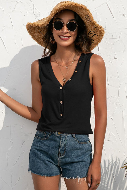 Buttoned Deep V Tank