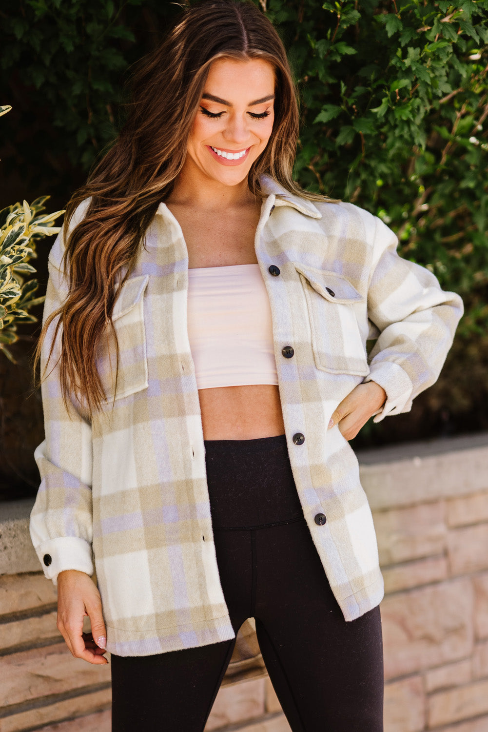 Plaid Dropped Shoulder Pocket Shacket