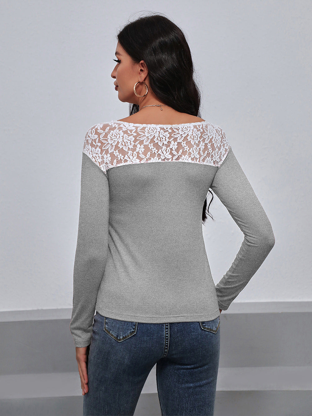 Lace Spliced Long Sleeve Tee