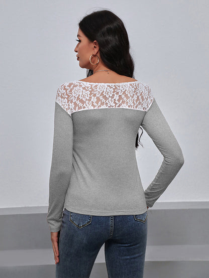 Lace Spliced Long Sleeve Tee