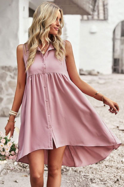 Button Down Collared Sleeveless Dress