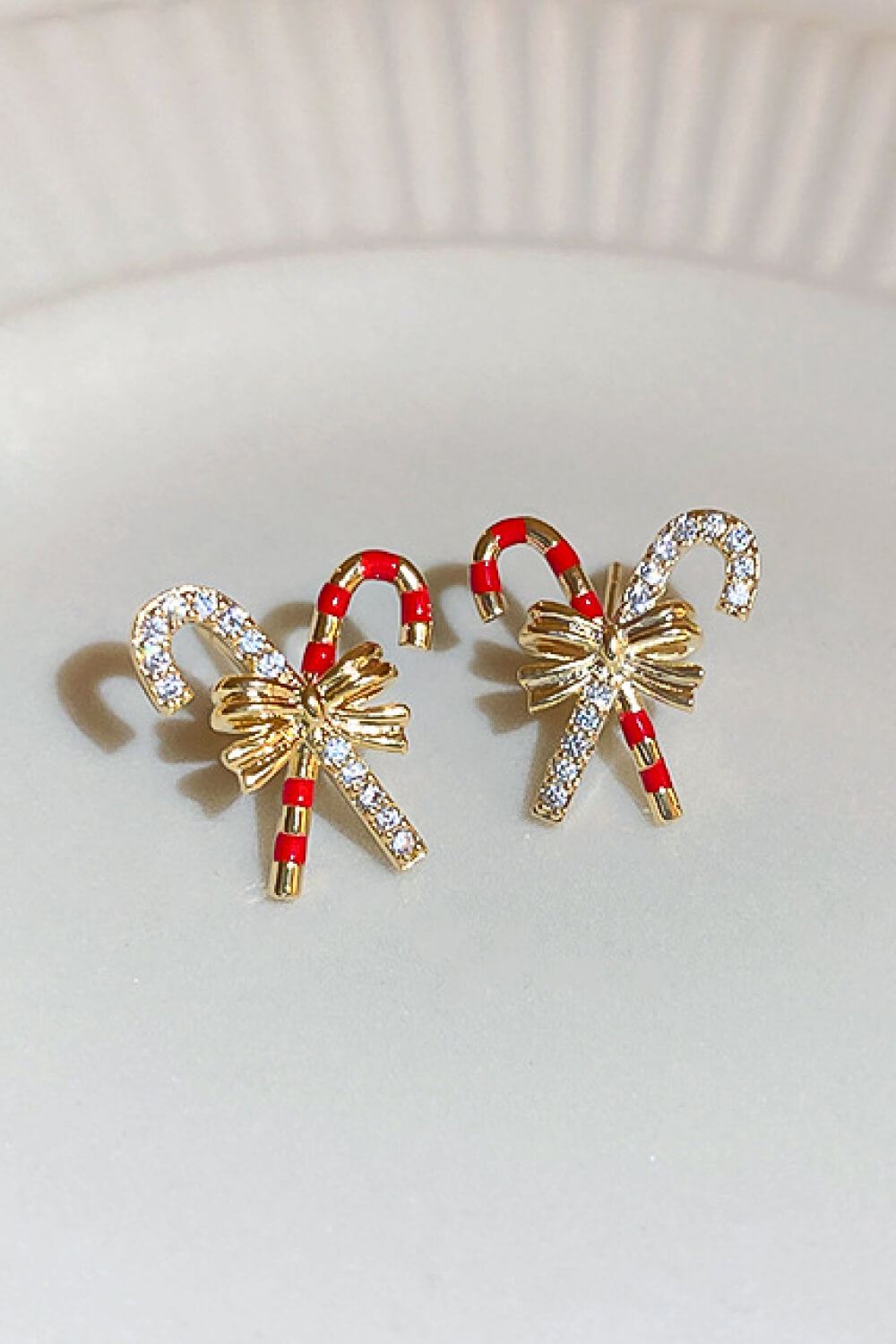 Christmas Candy Cane Cubic Zirconia Earrings